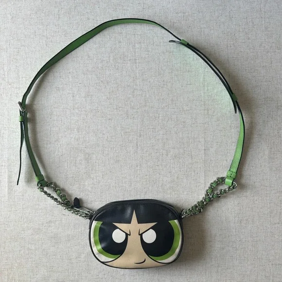 Moschino x Powerpuff Girls Buttercup Crossbody Bag Black Green Leather SS16 - Picture 6 of 17
